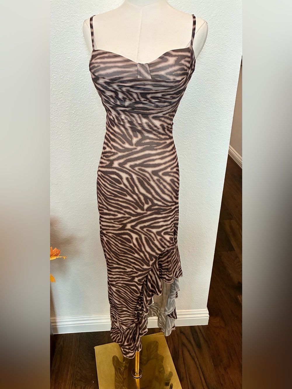 Madden Girl Leopard Mesh Ruched  Dress Midi Medium New W/Tags Cheetah Small